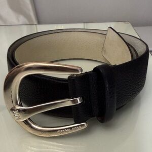 Michael Kors Black Leather Men's Belt with Silver-Tone Buckle